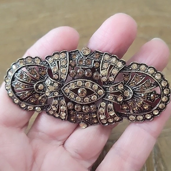 Elegant brown and Gold Brooch with chrystals. - Picture 4 of 4